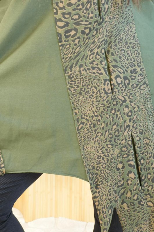 Leopard Panel Top Khaki